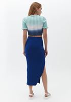 Women Navy Maxi Skirt with Slit Detail