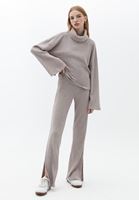 Women Beige High Rise Knitwear Pants with Cuff Detail