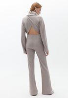 Women Beige High Rise Knitwear Pants with Cuff Detail