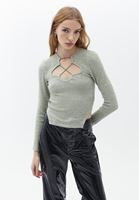 Bayan Yeşil Cut-Out Detaylı Bluz