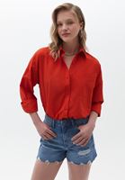 Women Orange Oversize Poplin Shirt