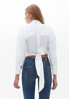 Women White Tie Up Crop Shirt