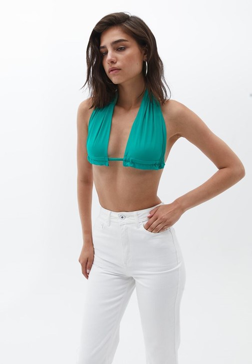Bağlamalı Büstiyer ve Staright-Fit Pantolon Kombini