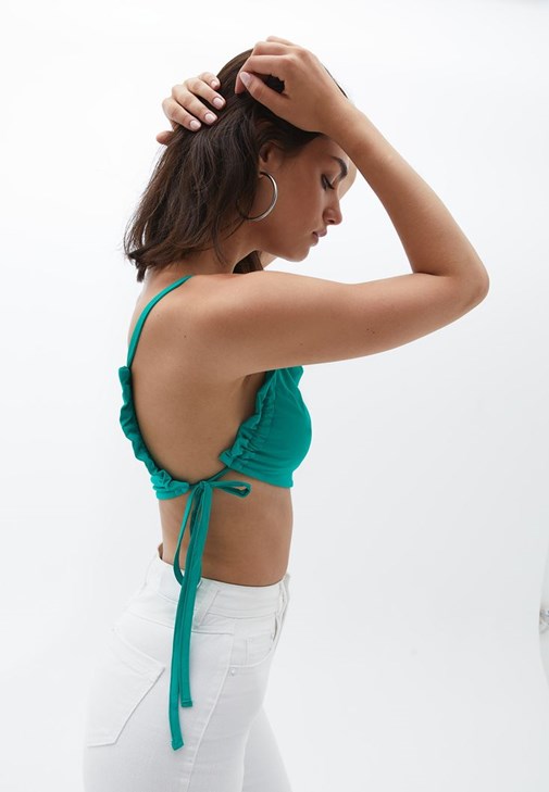 Bağlamalı Büstiyer ve Staright-Fit Pantolon Kombini