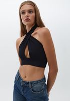 Women Black Crop Singlet with Back Decollete