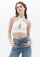 Women Cream Crop Singlet with Back Decollete