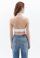 Women Cream Crop Singlet with Back Decollete