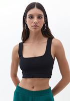 Women Black Square Neck Crop Singlet