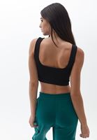 Women Black Square Neck Crop Singlet