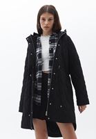 Women Black Quilted Coat with Hoody