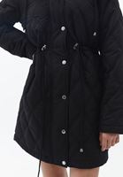 Women Black Quilted Coat with Hoody