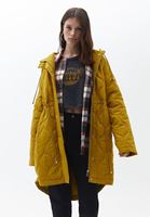 Women Yellow Quilted Coat with Hoody