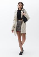 Women Beige Quilted Coat with Hoody