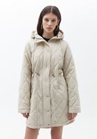 Women Beige Quilted Coat with Hoody