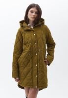 Women Green Quilted Coat with Hoody