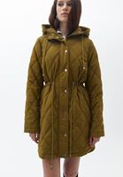 Women Green Quilted Coat with Hoody