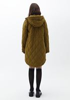 Women Green Quilted Coat with Hoody