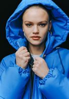 Women Blue Oversize Waterproof Coat