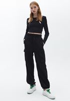 Bayan Siyah Cep Detaylı Jogger Pantolon