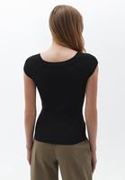 Women Black Cotton Stretchy Tshirt