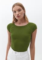 Women Green Cotton Stretchy Tshirt