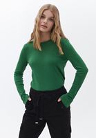 Women Green Cotton Tshirt with Long Sleeves