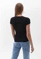 Women Black Cotton Scope Neck Tshirt