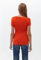 Women Orange Cotton Scope Neck Tshirt