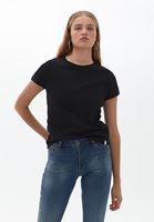 Women Black Cotton Crew Neck Tshirt