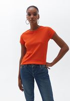 Women Orange Cotton Crew Neck Tshirt