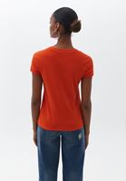 Women Orange Cotton Crew Neck Tshirt