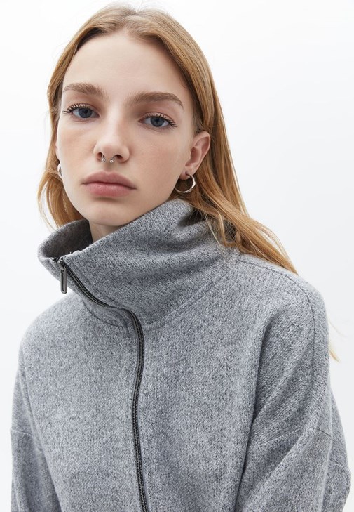Grey Turtleneck Sweater with Zipper Detail Online Shopping