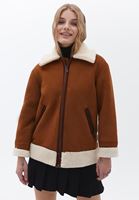 Bayan Kahverengi Loose-Fit Süet Kaban