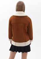 Bayan Kahverengi Loose-Fit Süet Kaban