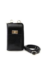 Women Black Crocodile Texture Phone Bag