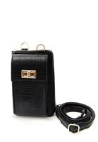 Women Black Crocodile Texture Phone Bag