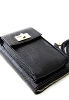 Women Black Crocodile Texture Phone Bag