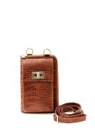 Women Brown Crocodile Texture Phone Bag