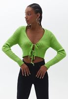 Women Green Knitwear Cardigan with Tieup Detail