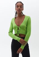 Women Green Knitwear Cardigan with Tieup Detail