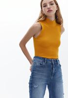 Women Yellow High Collar Knitwear Singlet