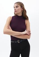 Women Purple High Collar Knitwear Singlet