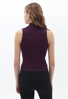 Women Purple High Collar Knitwear Singlet