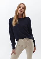 Women Navy Boatneck Knitwear Sweater