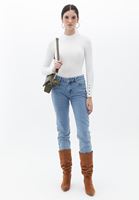 Women Cream Turtleneck Knitwear Sweater