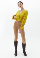 Women Yellow Crop Blouse with Buttons