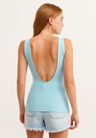 Women Blue Singlet with Back Decollete