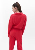 Bayan Pembe Polo Yaka Crop Tişört