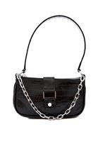 Women Black Baguette Bag with Buckle