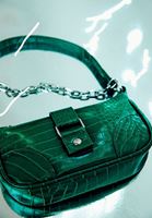 Women Green Baguette Bag with Buckle